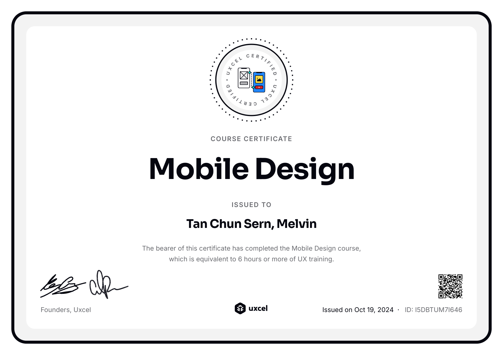 Tan Chun Sern, Melvin's certificate